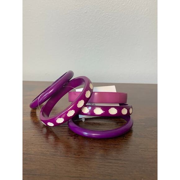 Five Purple Wood Bangle Bracelets Form a Cuff Bracelet New - Picture 2 of 5